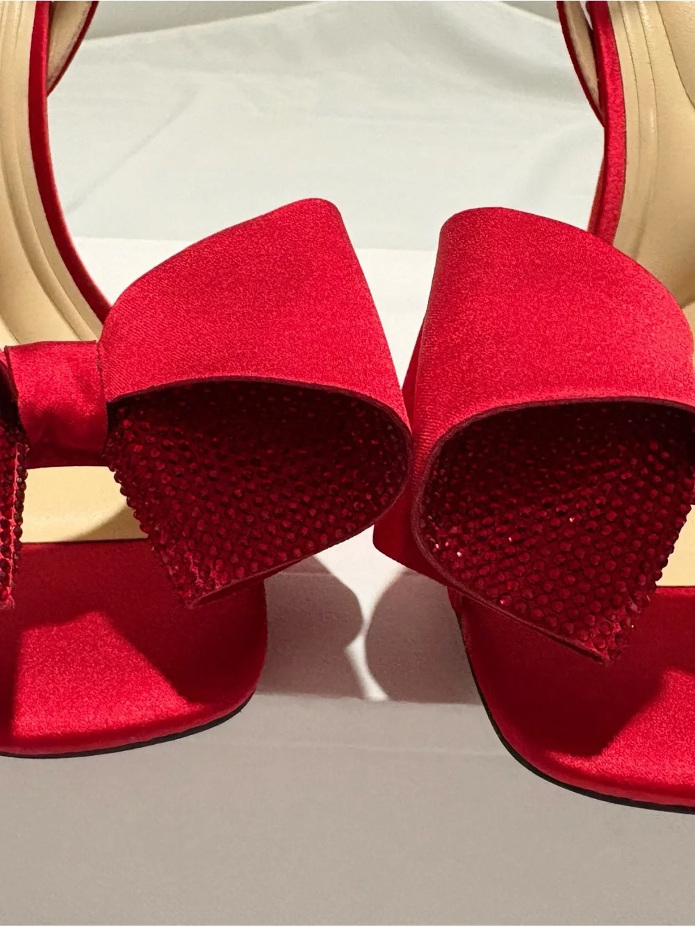 Jessica Simpson Red Satin Bow Ankle-Strap Stiletto Heels